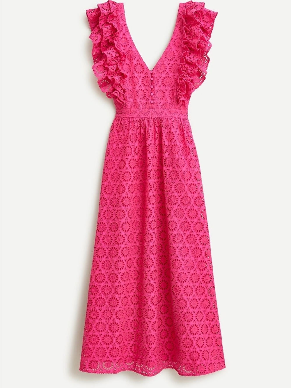 J. Crew Hot Pink Eyelet Ruffle Maxi Dress size 12